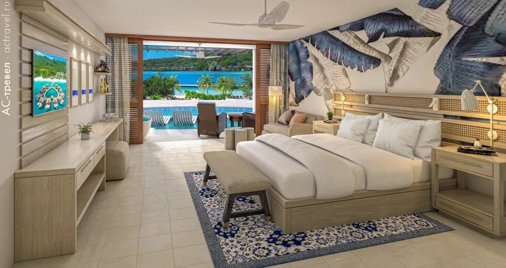  Sunchi Swim-up Club Level Beachfront Junior Suite with Patio Tranquility Soaking Tub   Sandals Royal Curaçao