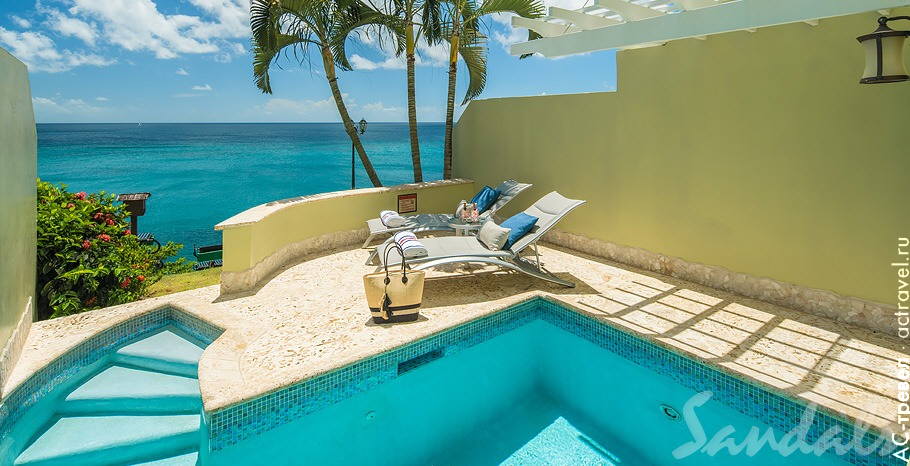 Номер Sunset Bluff Oceanfront Two Story One Bedroom Butler Villa Suite with Private Pool в отеле Sandals Regency La Toc