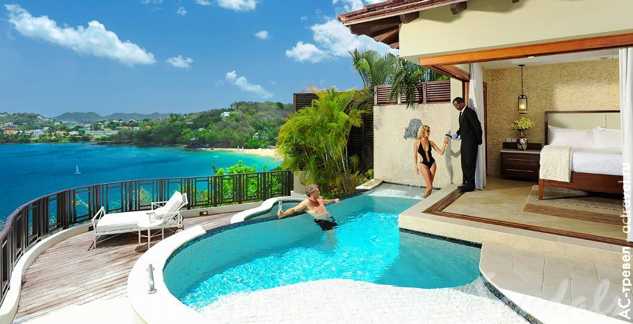 Номер Sunset Oceanview Bluff Millionaire Butler Villa with Private Pool Sanctuary в отеле Sandals Regency La Toc