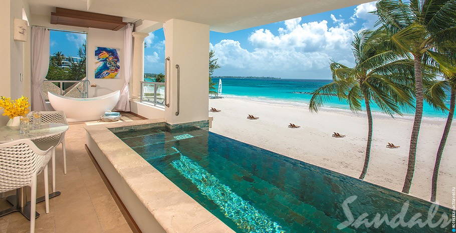 Номер Beachfront One Bedroom Skypool Butler Suite w/ Balcony Tranquility Soaking Tub в отеле Sandals Royal Barbados
