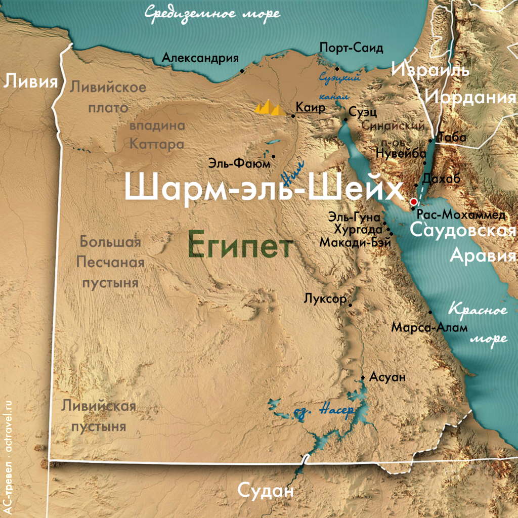 Положение Шарм-эль-Шейха на карте Египта