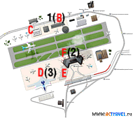 Схема терминалов аэропорта Шереметьево, расположение терминалов C, D, E, F