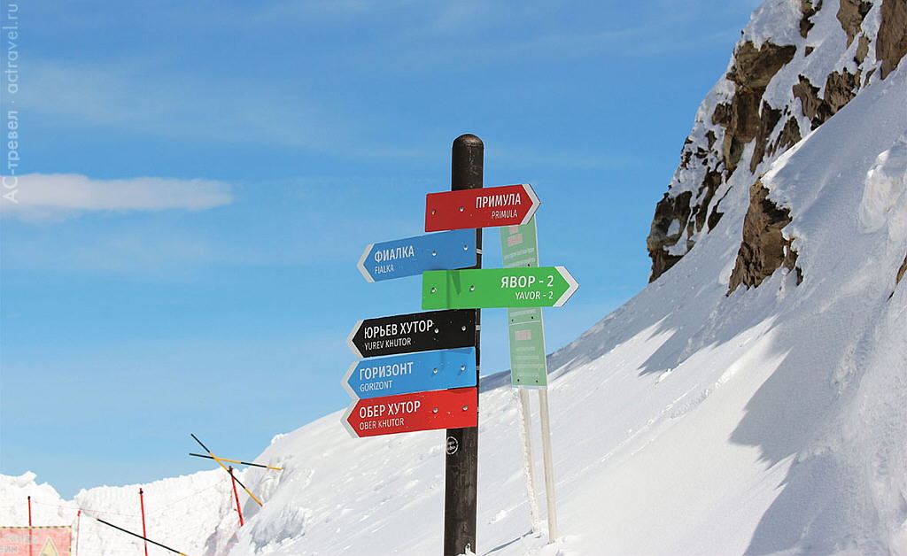 Цветовая маркировка горнолыжных трасс на российском курорте Роза Хутор