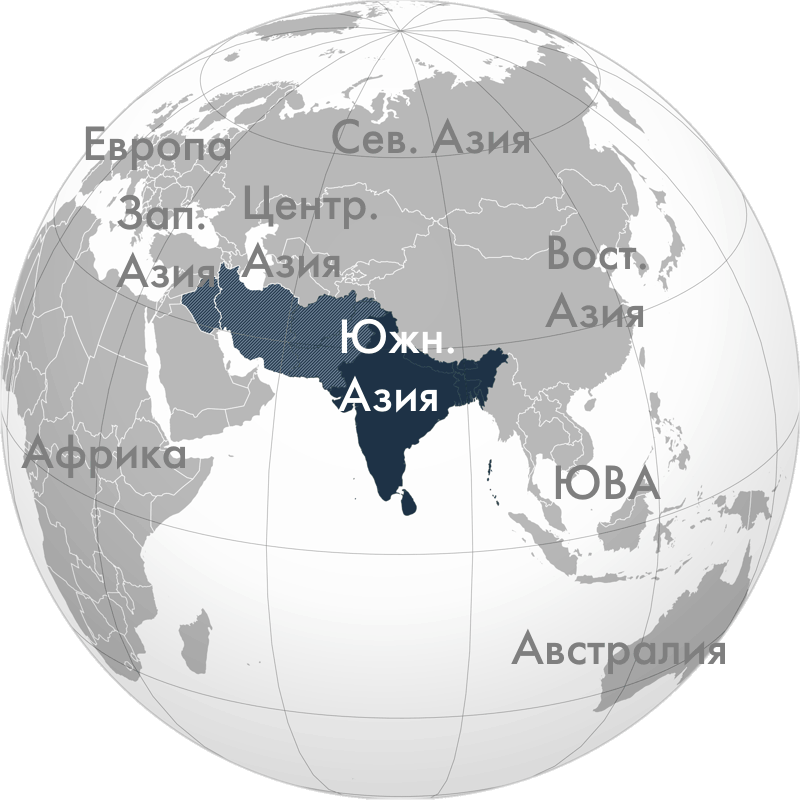 Положение Южной Азии на глобусе