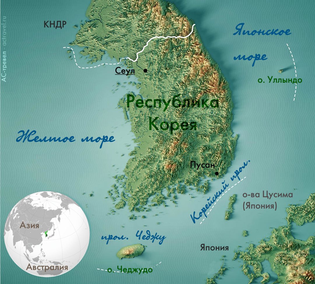 Карта Республики Корея (Южной Кореи)
