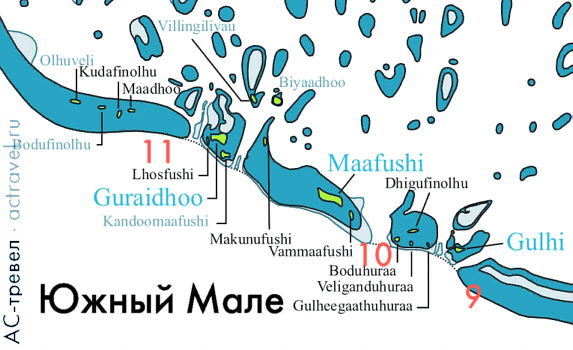 Карта серф-спотов атолла Южный Мале на Мальдивах