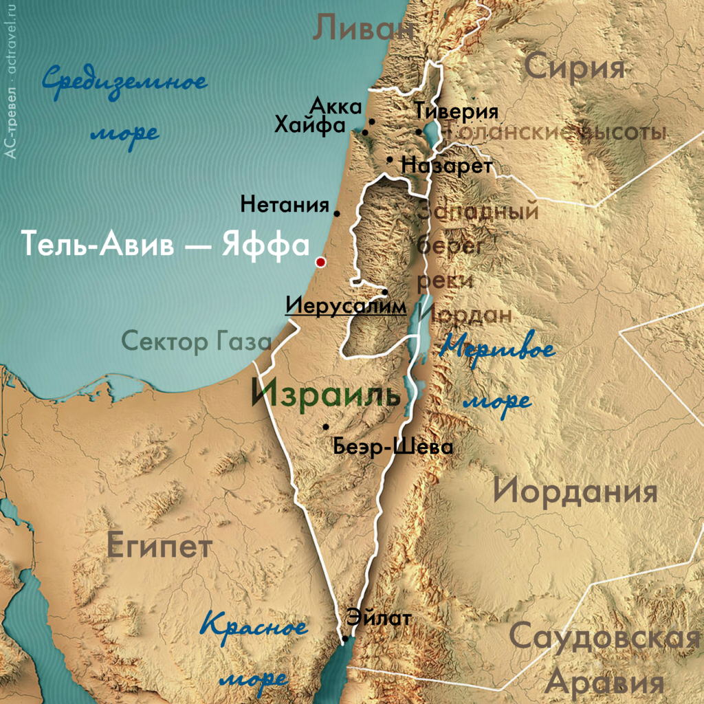 Положение Тель-Авива на карте Израиля