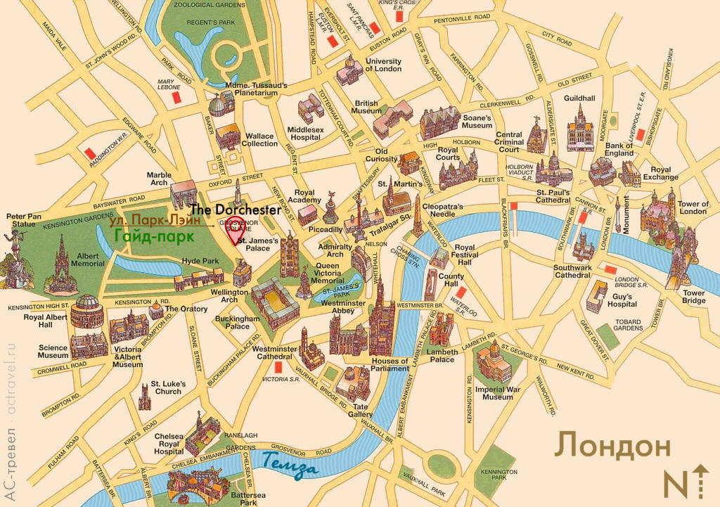 Положение отеля The Dorchester на карте Лондона