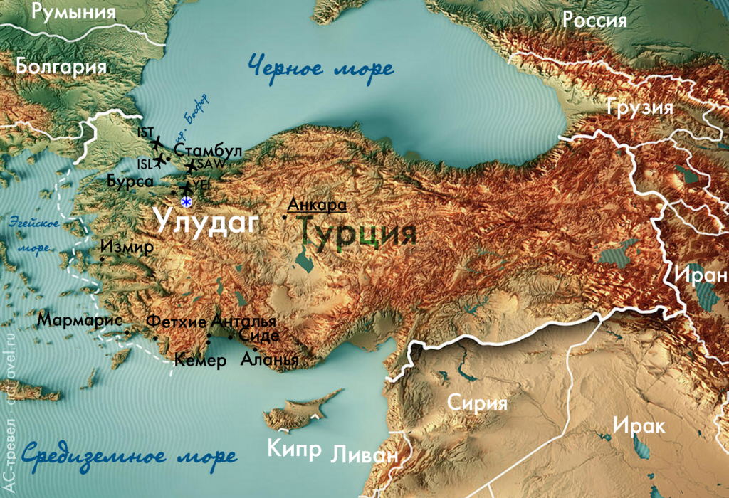 Положение Улудага на карте Турции