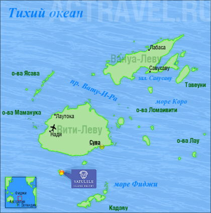 Положение отеля Vatulele Island Resort на карте Фиджи