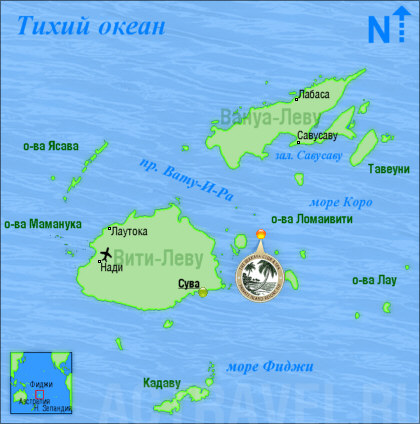 Положение The Wakaya на карте Фиджи