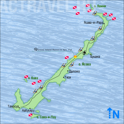 Положение отеля Yasawa Island на карте острова Ясава